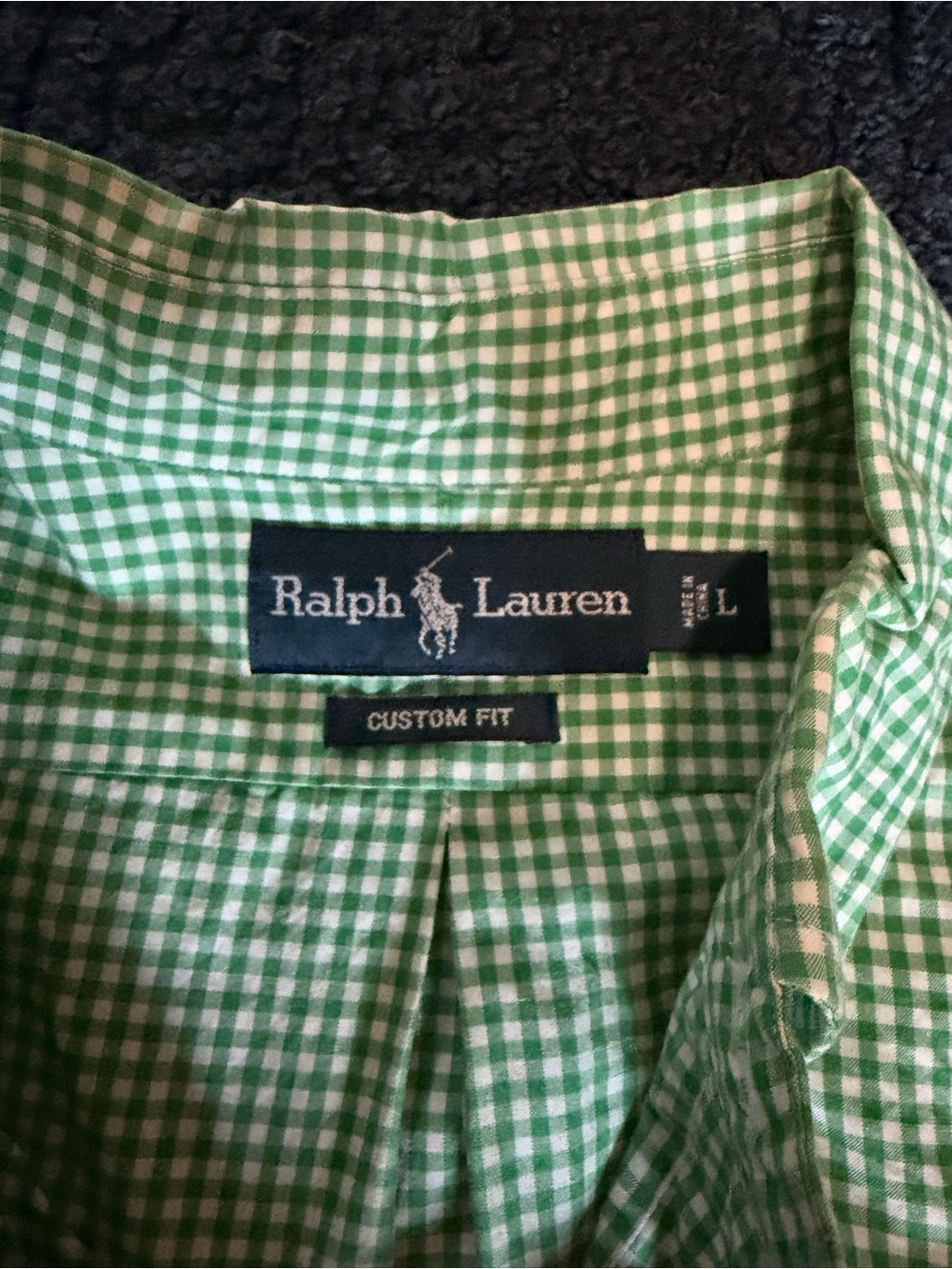 Ralph Lauren Green and White Gingham Custom Fit Shirt